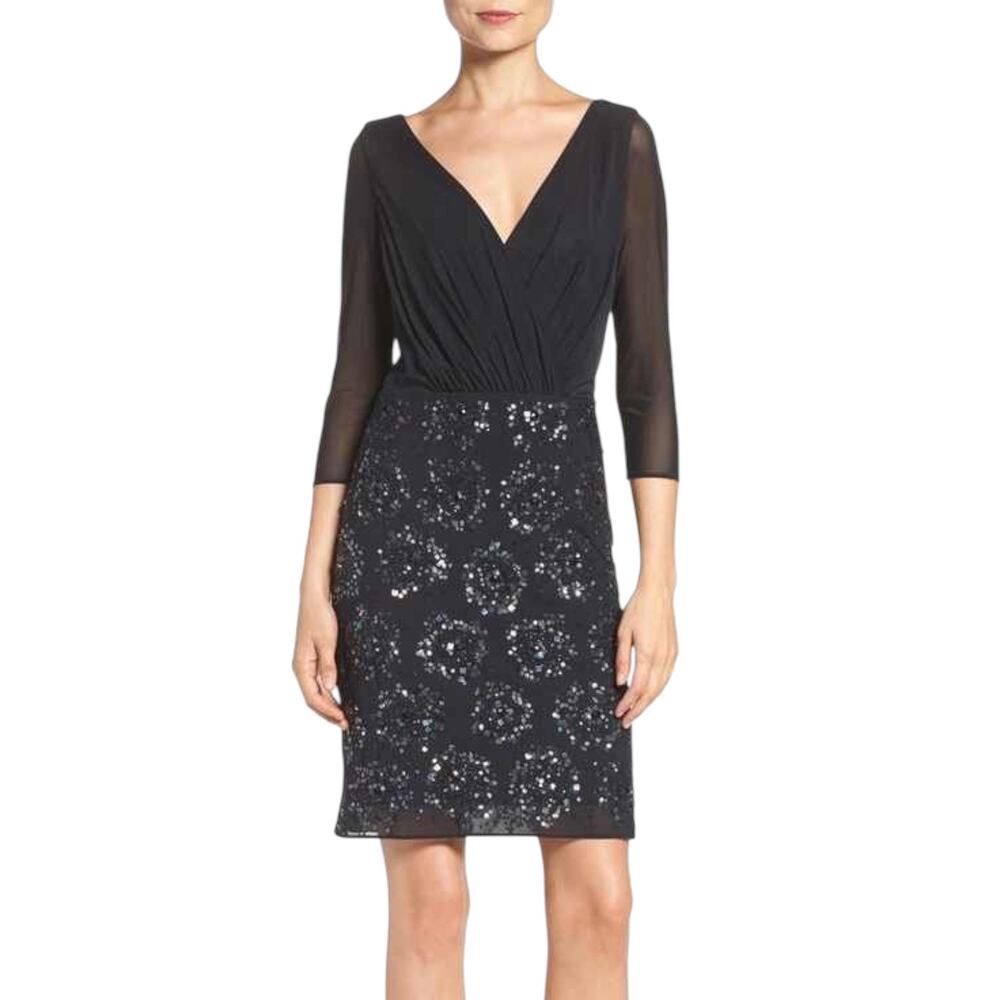 Laundry by Shelli Segal Faux Wrap Sequined Dress Black 4